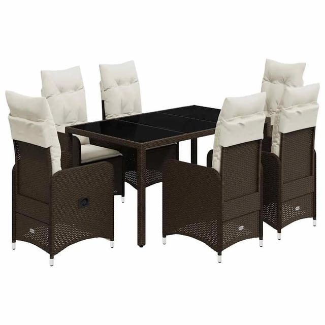 vidaXL 7-Tlg Garten-Bistro-Set mit Kissen Braun Poly Rattan 3277068
