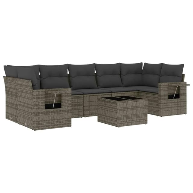 vidaXL 8-Tlg Garten-Sofagarnitur mit Kissen Grau Poly Rattan 3252277