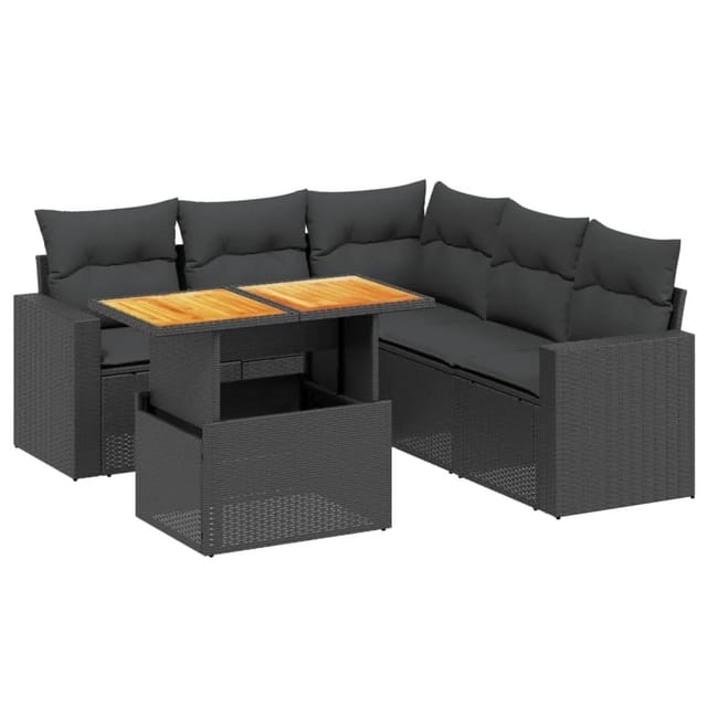 vidaXL 6-Tlg Garten-Sofagarnitur mit Kissen Schwarz Poly Rattan 3271307