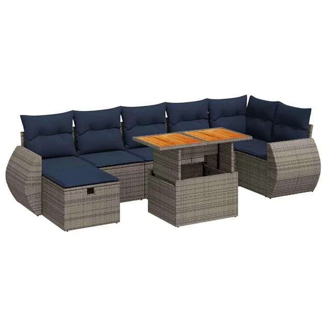 vidaXL 8-Tlg Garten-Sofagarnitur mit Kissen Grau Poly Rattan Akazie 3328069