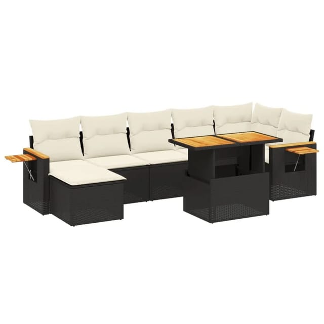 vidaXL 8-Tlg Garten-Sofagarnitur mit Kissen Schwarz Poly Rattan 3273625