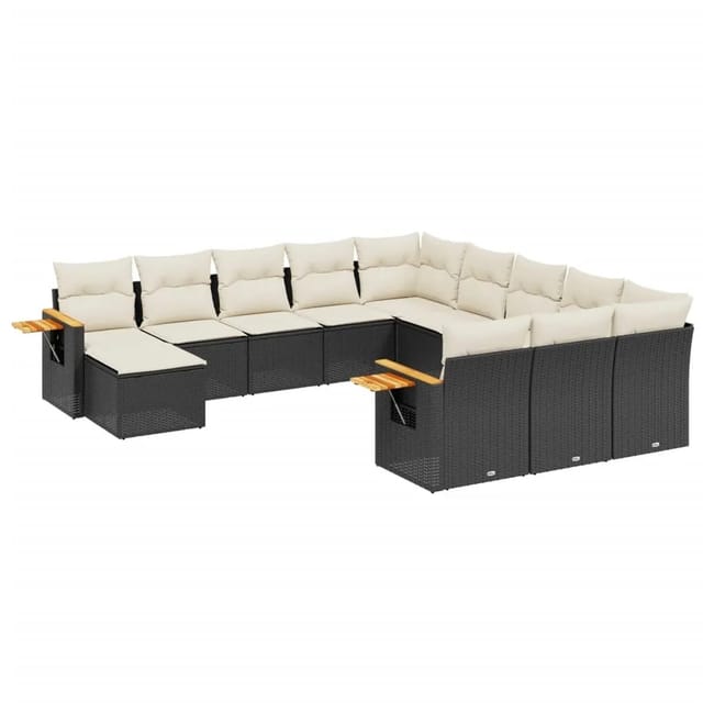 vidaXL 11-Tlg Garten-Sofagarnitur mit Kissen Schwarz Poly Rattan 3259606