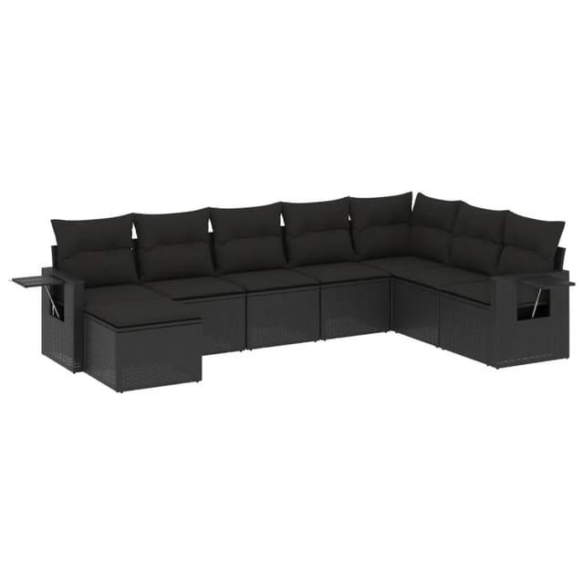 vidaXL 8-Tlg Garten-Sofagarnitur mit Kissen Schwarz Poly Rattan 3220554