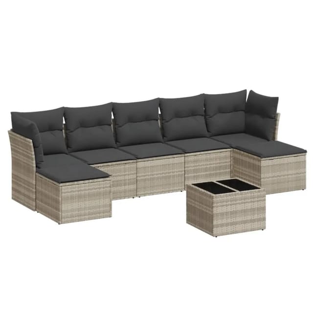 vidaXL 8-Tlg Garten-Sofagarnitur mit Kissen Hellgrau Poly Rattan 3218042