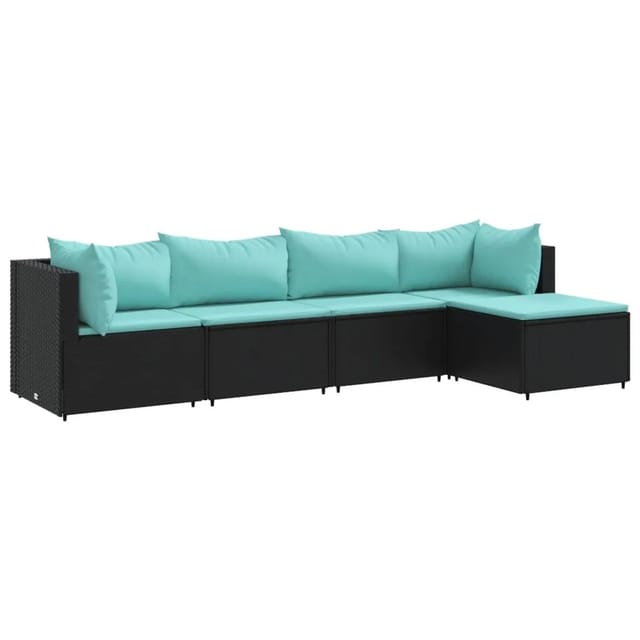 vidaXL 5-Tlg Garten-Lounge-Set mit Kissen Schwarz Poly Rattan 3308060