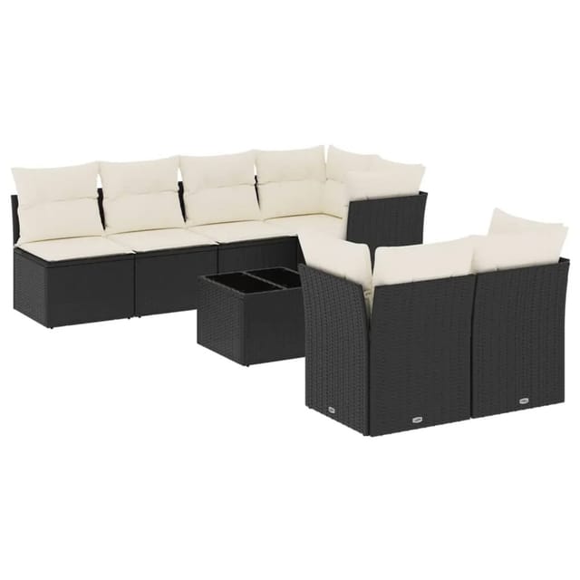 vidaXL 8-Tlg Garten-Sofagarnitur mit Kissen Schwarz Poly Rattan 3249135