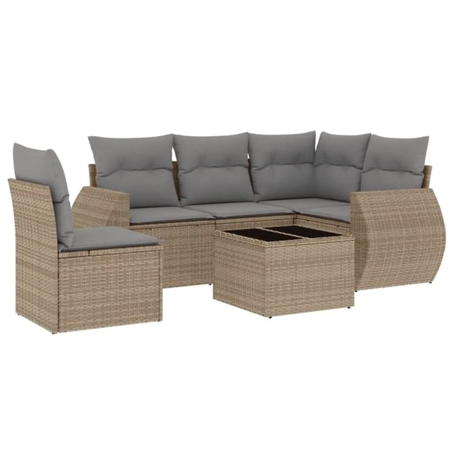 vidaXL 6-Tlg Garten-Sofagarnitur mit Kissen Beige Poly Rattan 3253716