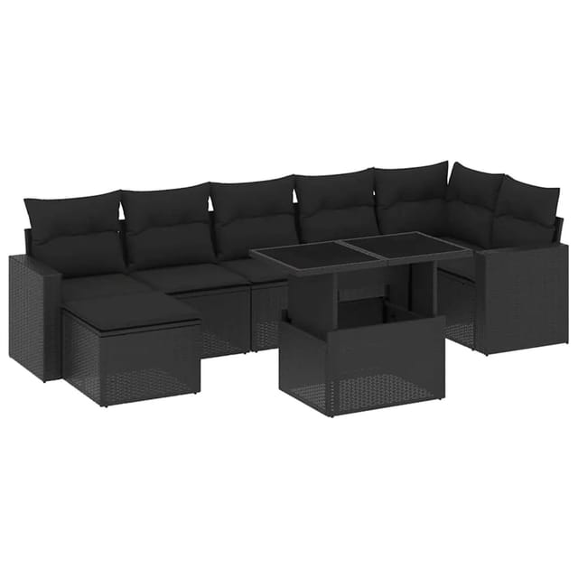 vidaXL 8-Tlg Garten-Sofagarnitur mit Kissen Schwarz Poly Rattan 3267425