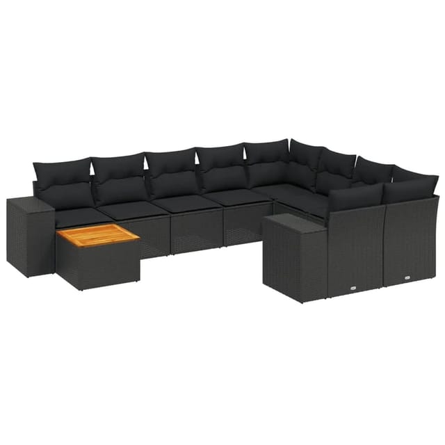 vidaXL 10-Tlg Garten-Sofagarnitur mit Kissen Schwarz Poly Rattan 3257938