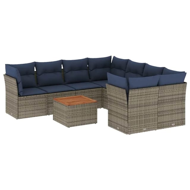 vidaXL 9-Tlg Garten-Sofagarnitur mit Kissen Grau Poly Rattan 3255865