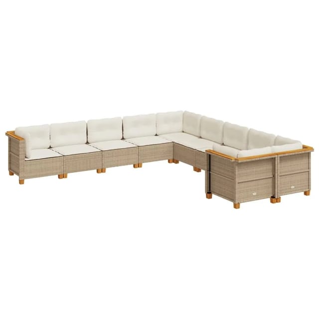 vidaXL 10-Tlg Garten-Sofagarnitur mit Kissen Beige Poly Rattan 3262045