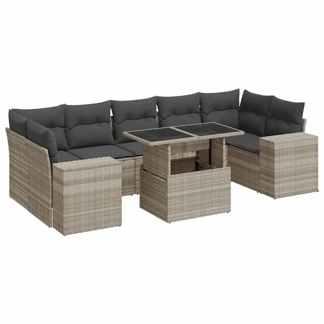 vidaXL 8-Tlg Garten-Sofagarnitur mit Kissen Hellgrau Poly Rattan 3326763