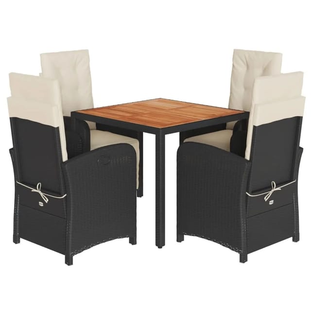 vidaXL 5-Tlg Garten-Essgruppe mit Kissen Schwarz Poly Rattan 3212469