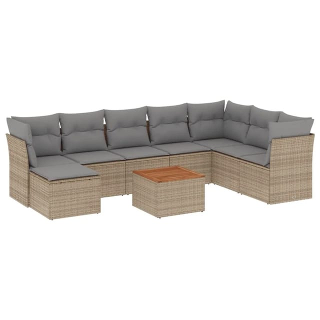 vidaXL 9-Tlg Garten-Sofagarnitur mit Kissen Beige Poly Rattan 3256115
