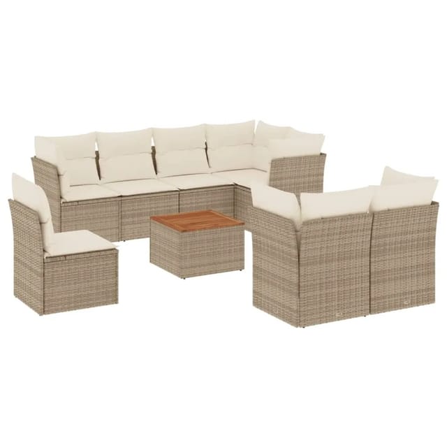 vidaXL 9-Tlg Garten-Sofagarnitur mit Kissen Beige Poly Rattan 3256072