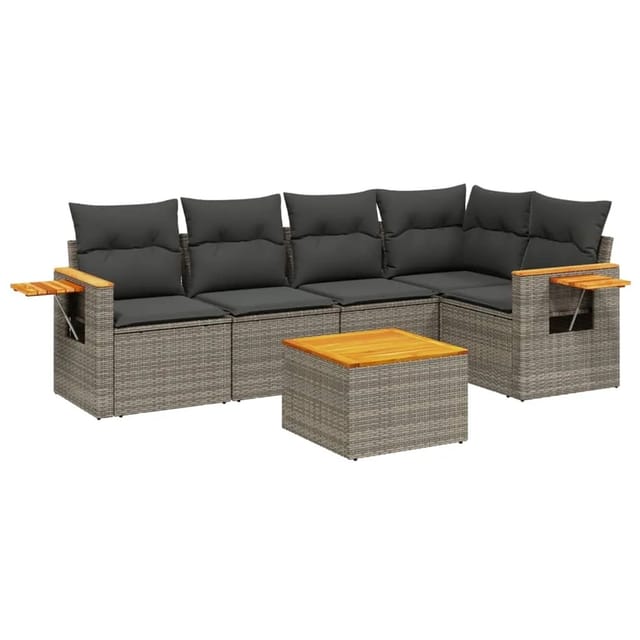vidaXL 6-Tlg Garten-Sofagarnitur mit Kissen Grau Poly Rattan 3259197