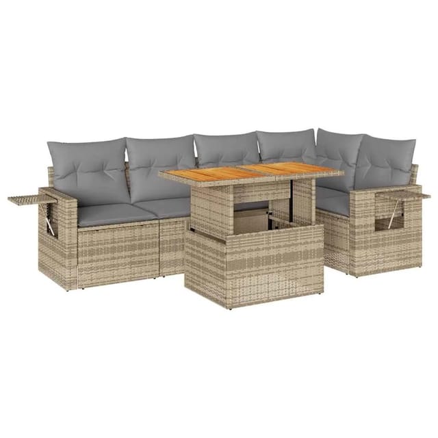 vidaXL 6-Tlg Garten-Sofagarnitur mit Kissen Beige Poly Rattan 3327153