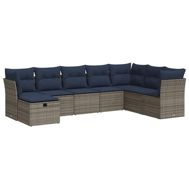 vidaXL 9-Tlg Garten-Sofagarnitur mit Kissen Grau Poly Rattan 3325347