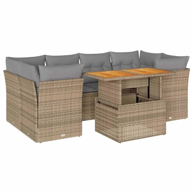vidaXL 7-Tlg Garten-Sofagarnitur mit Kissen Beige Poly Rattan 3326894