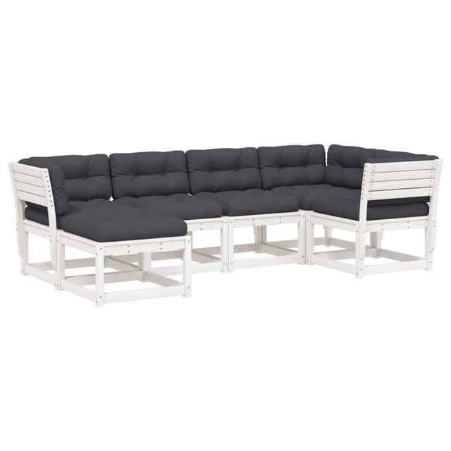 vidaXL 6-Tlg Garten-Sofagarnitur mit Kissen Weiß Massivholz Kiefer 3217041