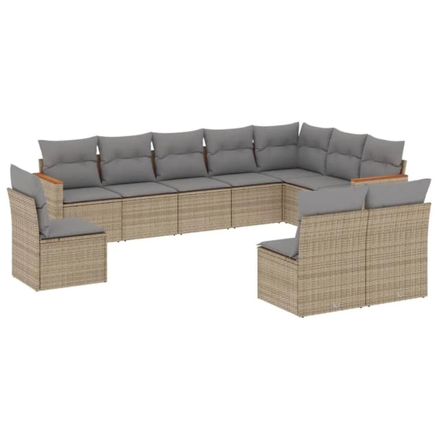 vidaXL 10-Tlg Garten-Sofagarnitur mit Kissen Beige Poly Rattan 3226073