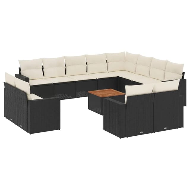 vidaXL 13-Tlg Garten-Sofagarnitur mit Kissen Schwarz Poly Rattan 3256721