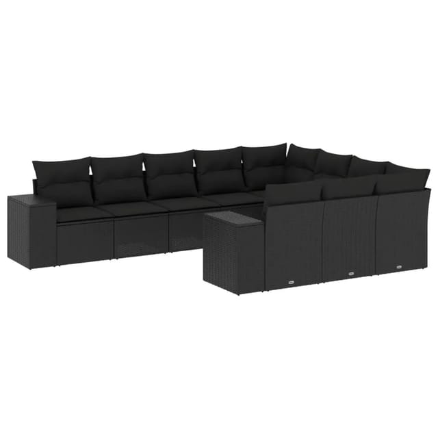 vidaXL 10-Tlg Garten-Sofagarnitur mit Kissen Schwarz Poly Rattan 3223084