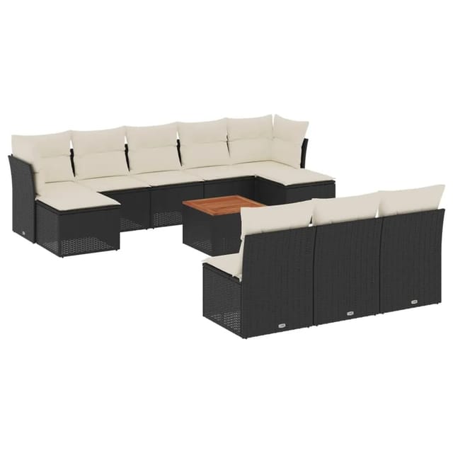 vidaXL 11-Tlg Garten-Sofagarnitur mit Kissen Schwarz Poly Rattan 3256196