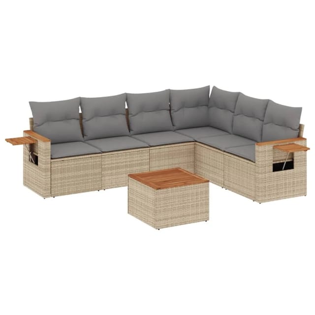 vidaXL 7-Tlg Garten-Sofagarnitur mit Kissen Beige Poly Rattan 3259252