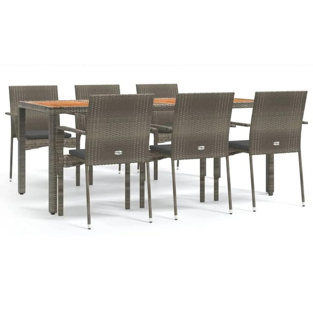 vidaXL 7-Tlg Garten-Essgruppe mit Kissen Grau Poly Rattan 3184997