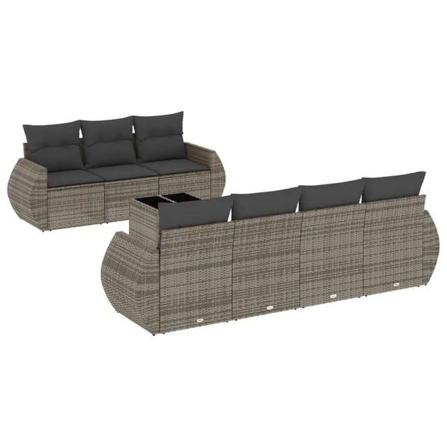 vidaXL 8-Tlg Garten-Sofagarnitur mit Kissen Grau Poly Rattan 3253467