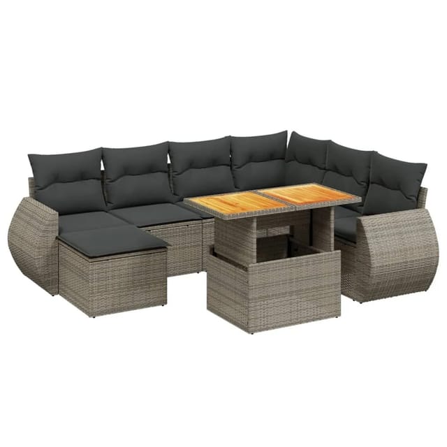 vidaXL 8-Tlg Garten-Sofagarnitur mit Kissen Grau Poly Rattan 3272313