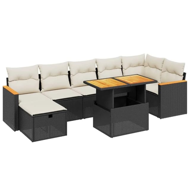 vidaXL 8-Tlg Garten-Sofagarnitur mit Kissen Schwarz Poly Rattan 3276045
