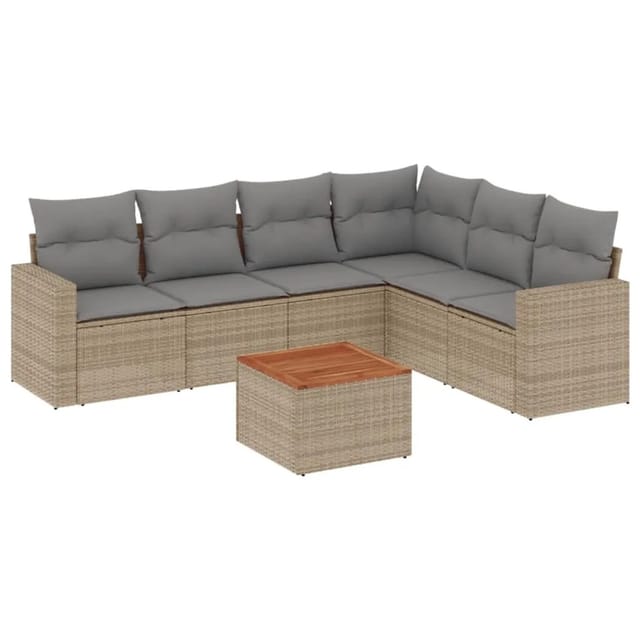 vidaXL 7-Tlg Garten-Sofagarnitur mit Kissen Beige Poly Rattan 3256472