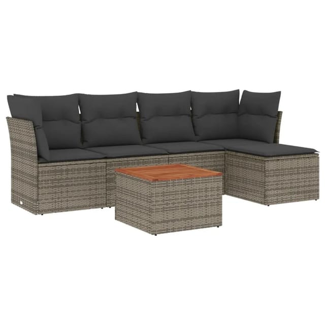 vidaXL 6-Tlg Garten-Sofagarnitur mit Kissen Grau Poly Rattan 3255948