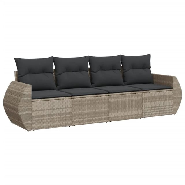 vidaXL 4-Tlg Garten-Sofagarnitur mit Kissen Hellgrau Poly Rattan 3253419