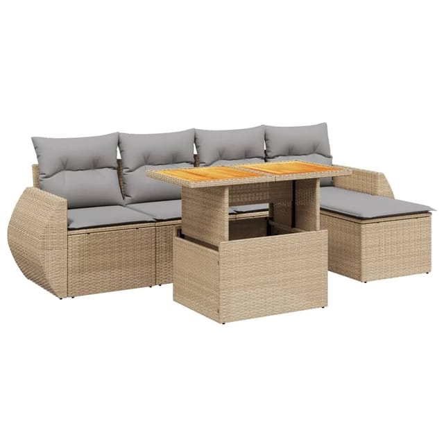 vidaXL 6-Tlg Garten-Sofagarnitur mit Kissen Beige Poly Rattan 3272172
