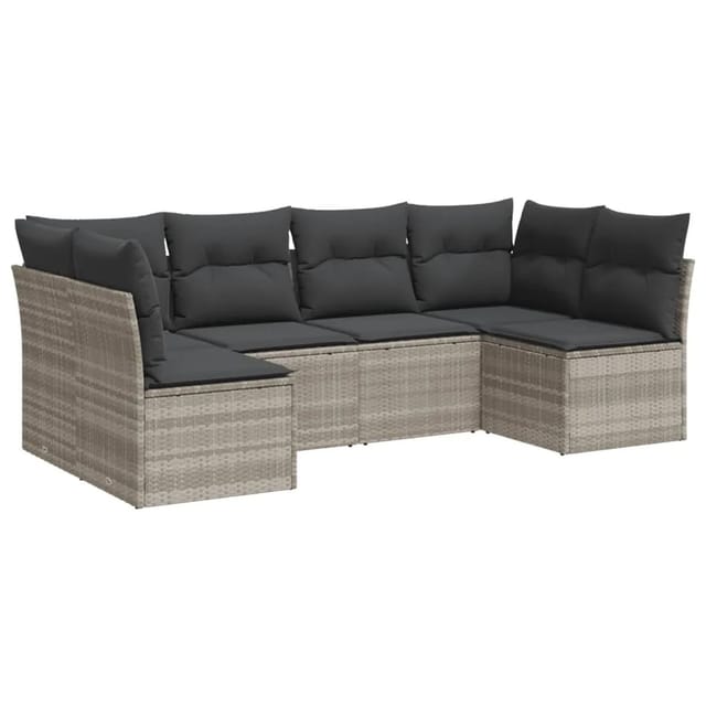 vidaXL 6-Tlg Garten-Sofagarnitur mit Kissen Hellgrau Poly Rattan 3217392