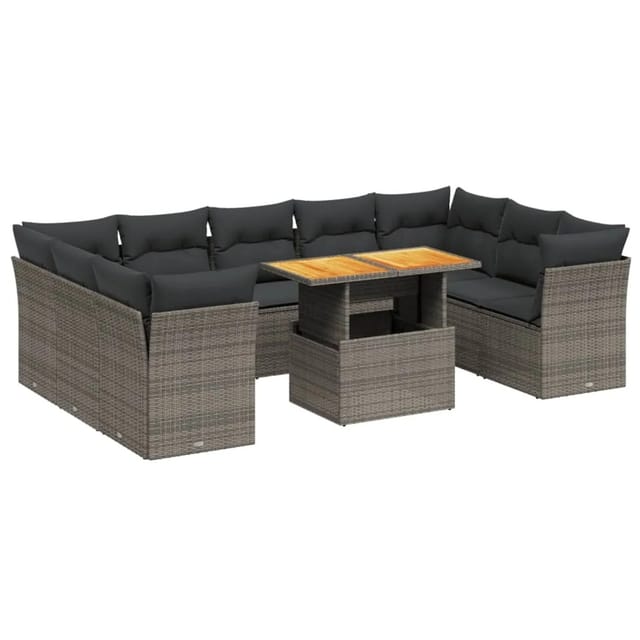 vidaXL 10-Tlg Garten-Sofagarnitur mit Kissen Grau Poly Rattan 3270997