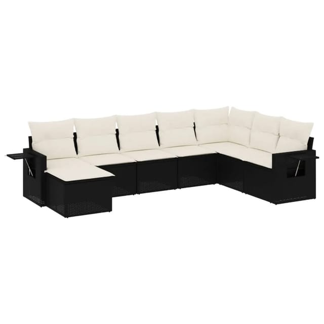 vidaXL 8-Tlg Garten-Sofagarnitur mit Kissen Schwarz Poly Rattan 3220555