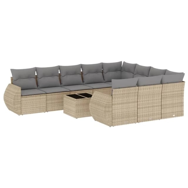 vidaXL 11-Tlg Garten-Sofagarnitur mit Kissen Beige Poly Rattan 3254236