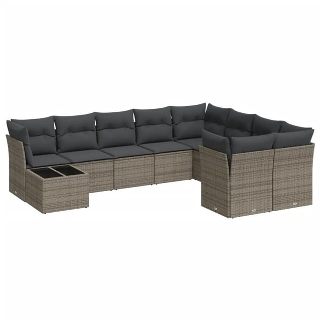 vidaXL 10-Tlg Garten-Sofagarnitur mit Kissen Grau Poly Rattan 3218190