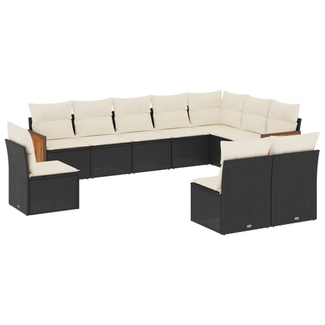 vidaXL 10-Tlg Garten-Sofagarnitur mit Kissen Schwarz Poly Rattan 3227750