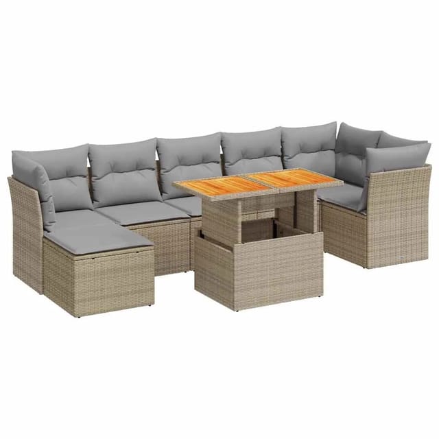 vidaXL 8-Tlg Garten-Sofagarnitur mit Kissen Beige Poly Rattan 3326957