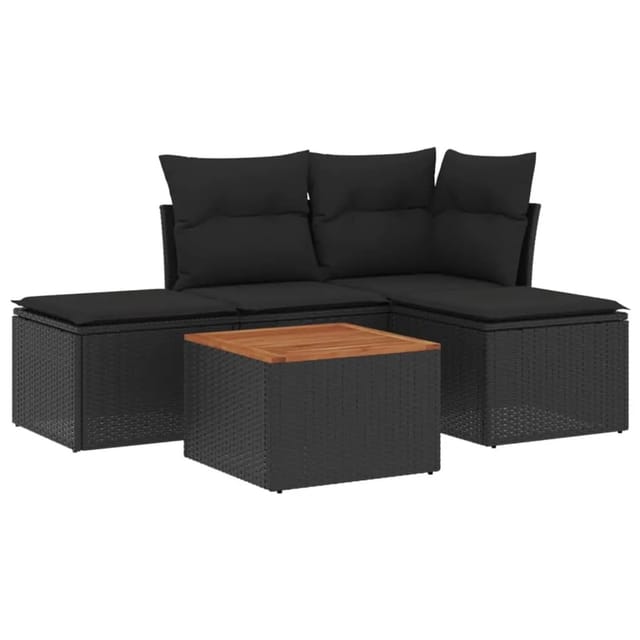 vidaXL 5-Tlg Garten-Sofagarnitur mit Kissen Schwarz Poly Rattan 3255915