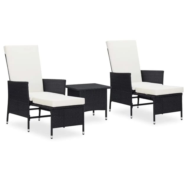 vidaXL 3-Tlg Garten-Lounge-Set mit Kissen Poly-Rattan Schwarz 3059371