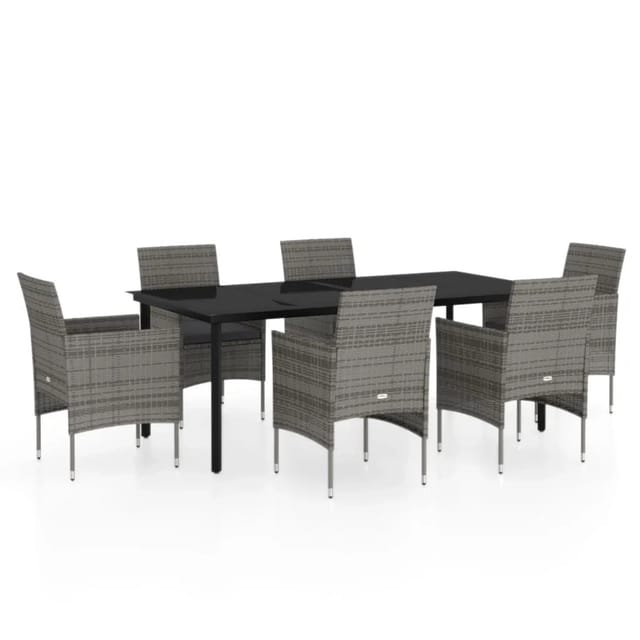 vidaXL 7-Tlg Garten-Essgruppe mit Kissen Grau und Schwarz 3099291