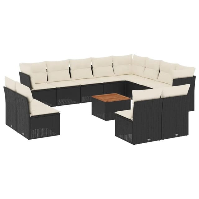 vidaXL 13-Tlg Garten-Sofagarnitur mit Kissen Schwarz Poly Rattan 3256259