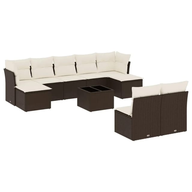 vidaXL 10-Tlg Garten-Sofagarnitur mit Kissen Braun Poly Rattan 3218283