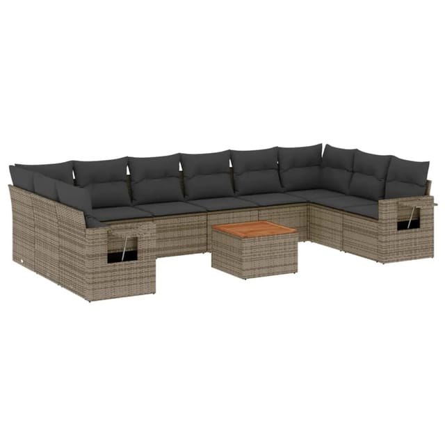 vidaXL 11-Tlg Garten-Sofagarnitur mit Kissen Grau Poly Rattan 3257068